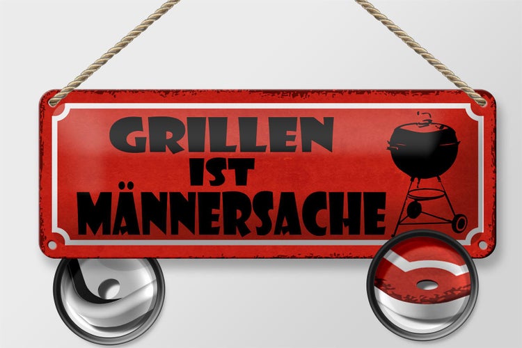 Blechschild Spruch 27x10cm Grillen ist Männersache rotes Schild
