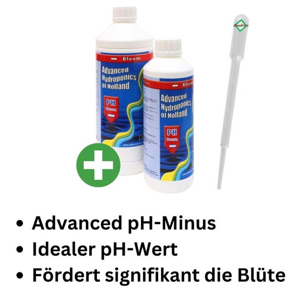 Advanced Hydroponics pH-Minus 5 Liter – Effektiver pH-Regulator für Blütephase, vielseitig einsetzbar (Teich, Pool, Garten), mit Pipette für präzise Anwendung