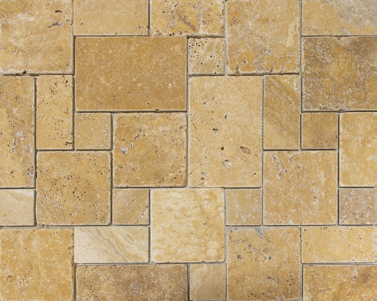 Wohnrausch Natursteinmosaik Travertin GOLD Mini Römischer Verband 35 x 35 cm, getrommelt, gold-gelb