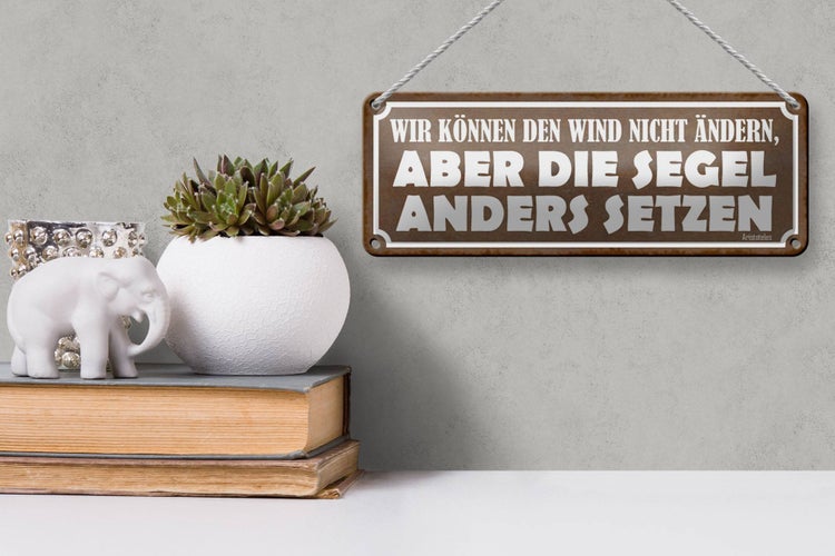 Blechschild Spruch 27x10cm wir können den Wind nicht ändern Dekoration