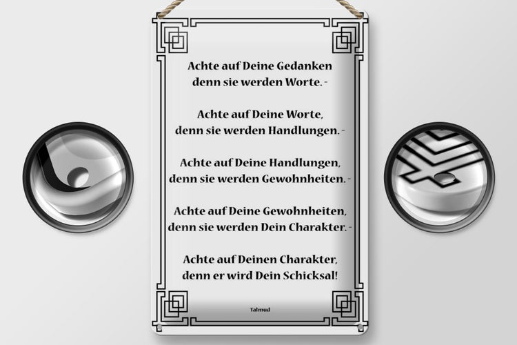 Blechschild Spruch 20x30cm Achte auf deine Gedanken