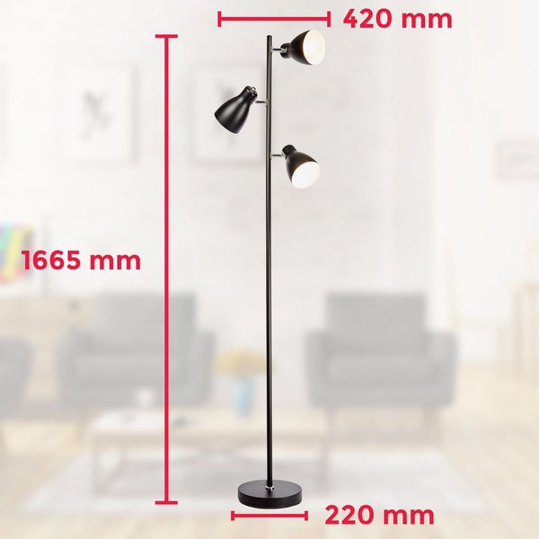 Stehlampe - Schalter, schwenkbar, E27 Fassung, max. 25W, 3-flammig, Schwarz