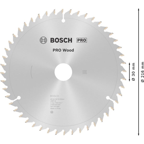 Bosch PRO Wood Kreissägeblatt 216 x 2,8 x 30 mm - 2608640641