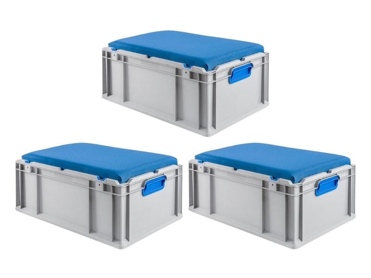 PROREGAL SparSet 3 x Eurobox NextGen Seat Box Blau HxBxT 26,5 x 40 x 60 cm 44 Liter Griffe Geschlossen Eurobehälter Sitzbox Transportbox