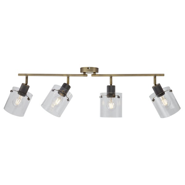 Deckenleuchte mit vier Strahlern und Glasschirmen