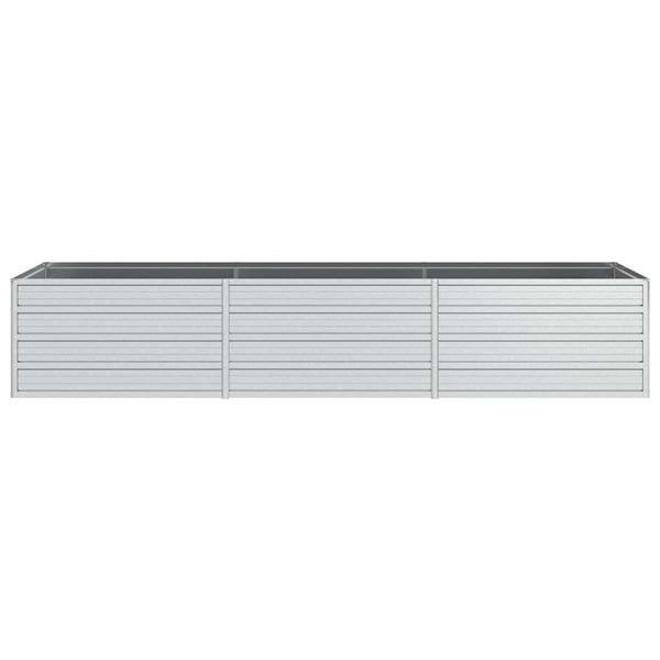 Längliches Hochbeet aus verzinktem Metall mit drei Segmenten.