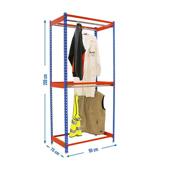PROREGAL Kleiderstangenregal Metal Doppel HxBxT 200 x 90 x 75 cm Blau/Orange Kleiderständer Garderobe Klamottenregal Stangenregal Regal