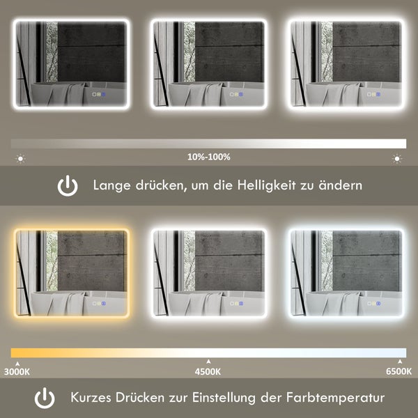 Anzeige der Helligkeits- und Farbtemperatureinstellungen eines Spiegels