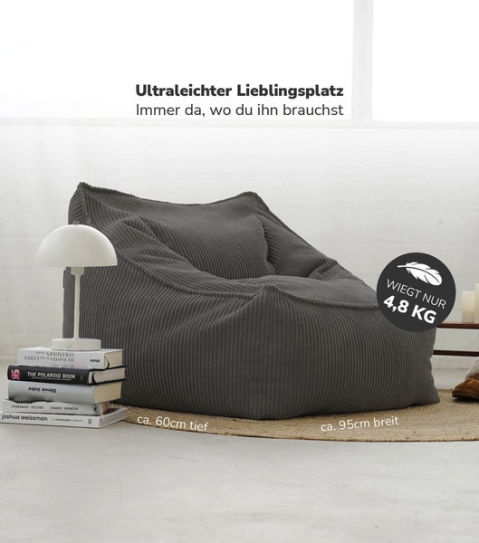 mokebo Sitzsack Sessel aus Cord 'Der Lümmel', XXL Sitzsack, Cord Sessel oder Sitz Sessel in Anthrazit