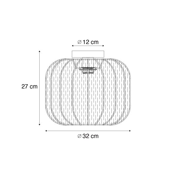 Technische Zeichnung einer Deckenleuchte mit Maßen: Höhe 27 Zentimeter, Schirmdurchmesser 32 Zentimeter und Sockeldurchmesser 12 Zentimeter.