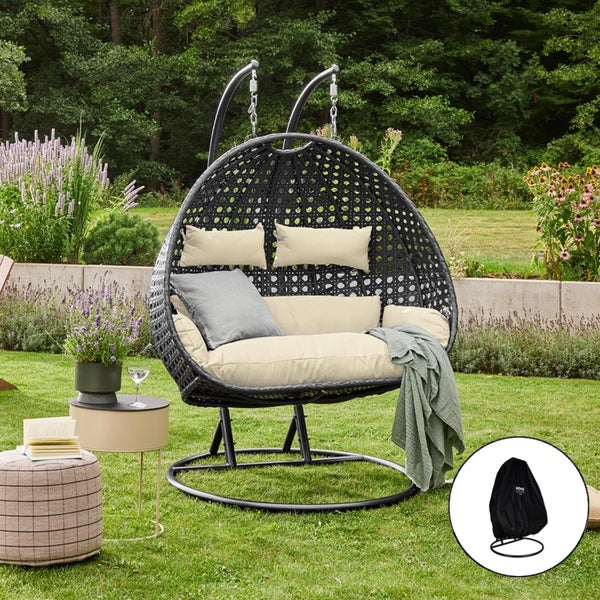 Home Deluxe Polyrattan Hängesessel TWIN DELUXE - mit Regenabdeckung | Hängestuhl,Hängekorb,Hängeschaukel,Hollywoodschaukel
