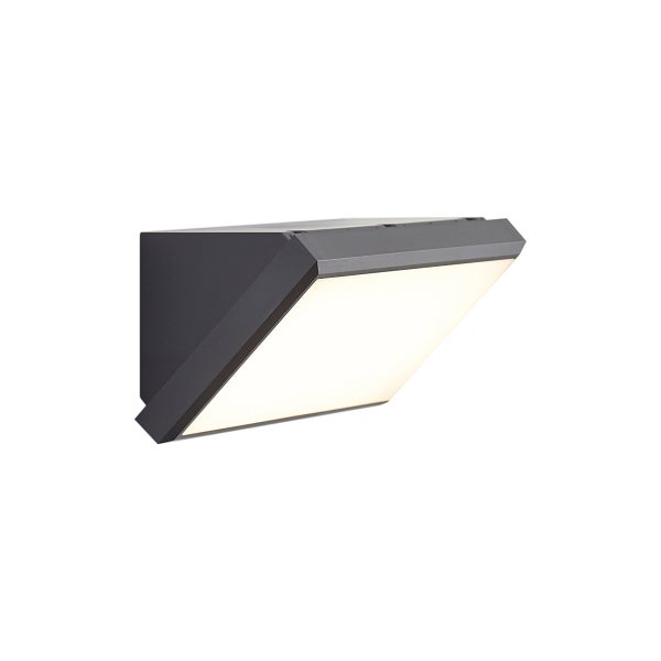 Moderne, eckige LED-Außenwandleuchte in Anthrazit mit schrägem weißen Diffusor.