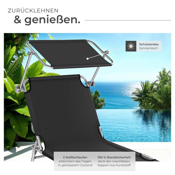 Gartenliege tectake  190 x 68 x 28 cm klappbar schwarz