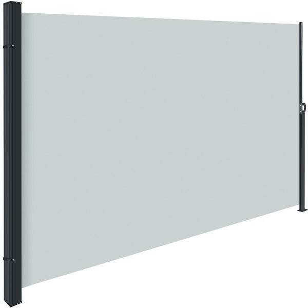 Ausziehbare Seitenmarkise mit Aluminiumkassette und Stoffbespannung für Sichtschutz und Windschutz auf Balkon oder Terrasse.