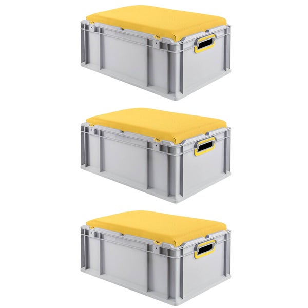 PROREGAL Eurobox NextGen Seat Box Gelb HxBxT 26,5 x 40 x 60 cm 44 Liter Griffe Offen Eurobehälter Sitzbox Transportbox Transportbehälter Stapelbehälter
