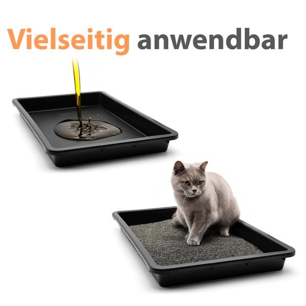 Vielseitig anwendbare Katzentoilette mit Katzenstreu und Flüssigkeit