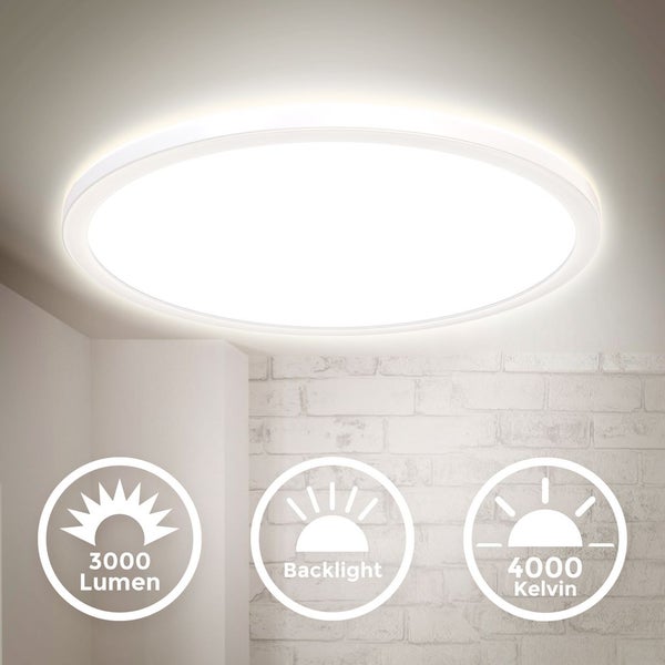 LED Panel Ø42 cm - 22W, 3000lm, dimmbar, flach, backlight, neutralweiß, weiß