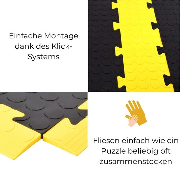 Klickfliesen Bodenplatte Kunststoff Balkon Terasse Garage Werkstatt Camping Fliesen Bodenbelag 50 PVC Klicksystem 10x Fliesen schmal schwarz
