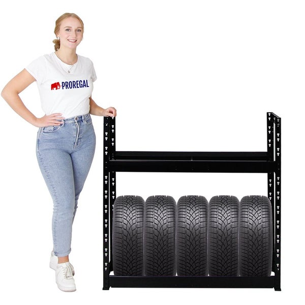 Reifenregal TIGER | HxBxT 100x110x35cm | 150kg Fachlast | bis zu 8 Reifen auf 2 Ebenen | Schwarz