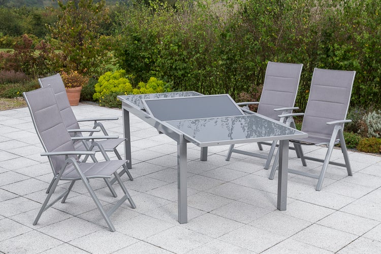 Taviano Gartenmöbelset 5tlg., Klappsessel, Ausziehtisch 160 (220) x 90 cm, diamantbraun