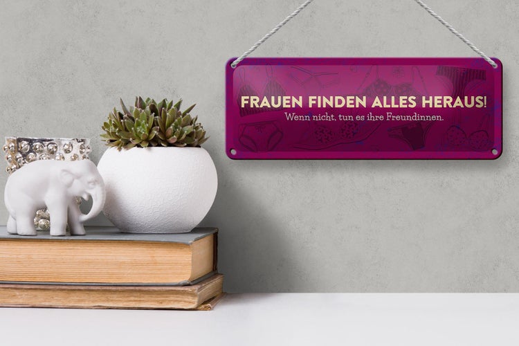 Blechschild Spruch 27x10 cm Frauen finden alles heraus Dekoration