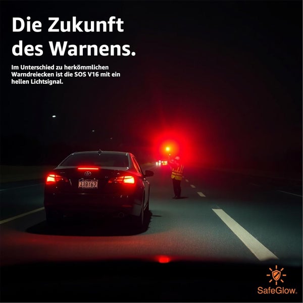 Szene bei Nacht mit Auto und Warnsignal, das die Zukunft des Warnens symbolisiert.