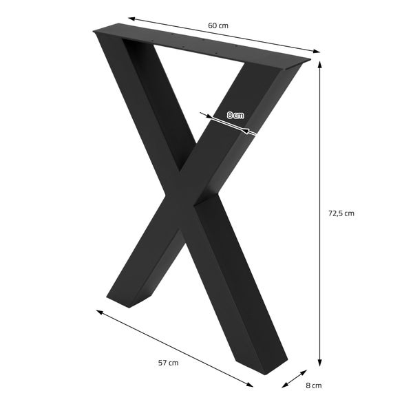 ML-Design 2er Set Tischbeine Kreuz X-Form 60x72,5 cm Schwarz, Profil 8x8cm, pulverbeschichteter Stahl, Industriedesign, Metall Tischkufen Tischgestell Kreuzgestell Möbelfüße, für Esstisch Schreibtisch