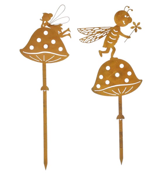 FRANK FLECHTWAREN | Gartenstecker Pilzfreunde, 2er Set, METALL, GH: 28 cm