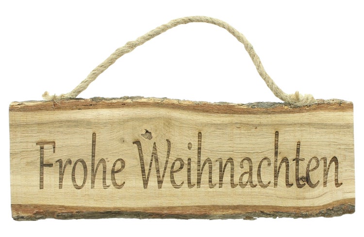 FRANK FLECHTWAREN | Holzschild Frohe Weihnachten, ca. 35 x 1,5 x 12 cm, EICHE, JUTE