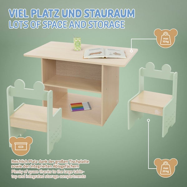 Kindersitzgruppe mit Tisch und zwei Stühlen mit Bärenmotiven
