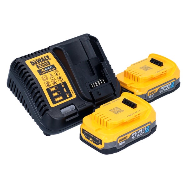 DeWalt Akku-Ladegerät DCB115 mit zwei DeWalt PowerStack 18 Volt Akkus.