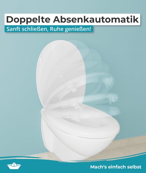 Calmwaters WC-Sitz erhöht, + 5 cm Erhöhung, stabiler Griff, Absenkautomatik, Made in EU, antibakteriell, univeral, oval, Duroplast, Toilettensitz