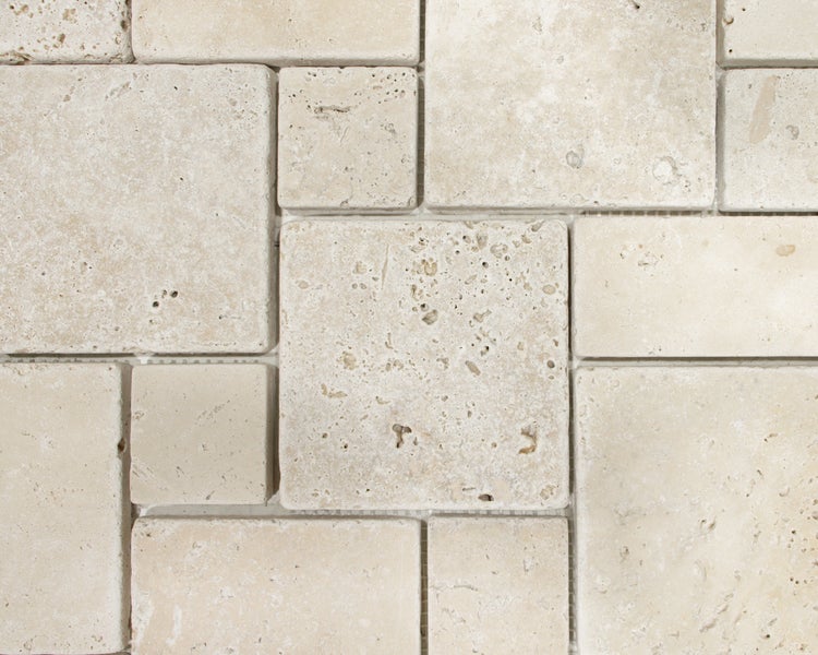 Wohnrausch Natursteinmosaik Travertin CREMA Mini Römischer Verband 35 x 35 cm, getrommelt, beige
