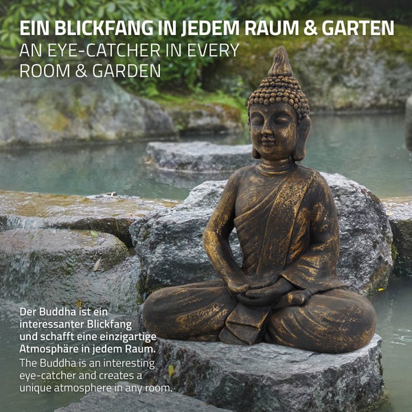 ECD Germany Buddha Figur sitzend, 63cm hoch, aus wetterfestem Polyresin, Bronze, Feng Shui, Buddha Statue als Dekoration für Haus, Wohnung & Garten Gartenfigur Dekofigur, Skulptur für Innen und Außen