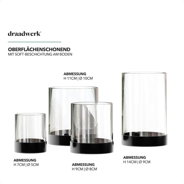draadwerk® Kerzenhalter | 4er Set Tischdeko Windlichter | Teelichtgläser | Pulverbeschichtetes Metall & verdunkeltes Glas | Für Wohnung & Balkon | Stimmungsvolles Ambiente | Schwarz (Schwarz)