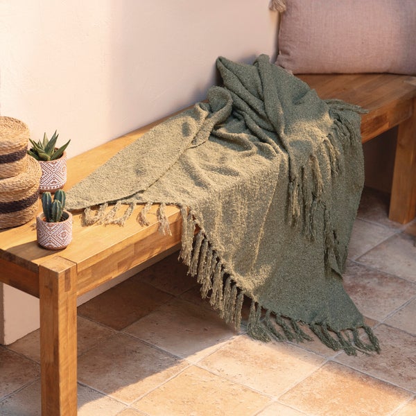 FRANK FLECHTWAREN | Kuscheldecke Olive Green, POLYESTER, 152 x 127 cm