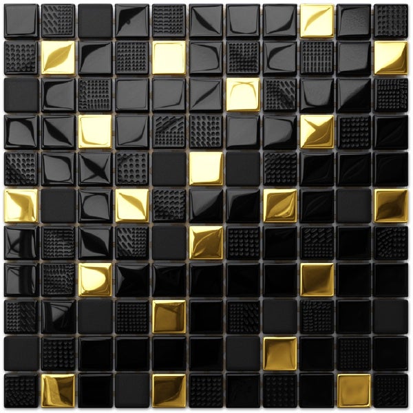 Glasmosaik auf Netz für Bad und Küche 30cm x 30cm  - Volcano Gold