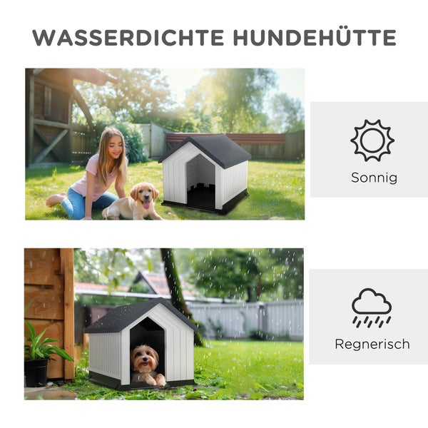 PawHut Hundehütte, 62L x 61B x 60H cm, Kunststoff, Grau+Weiß