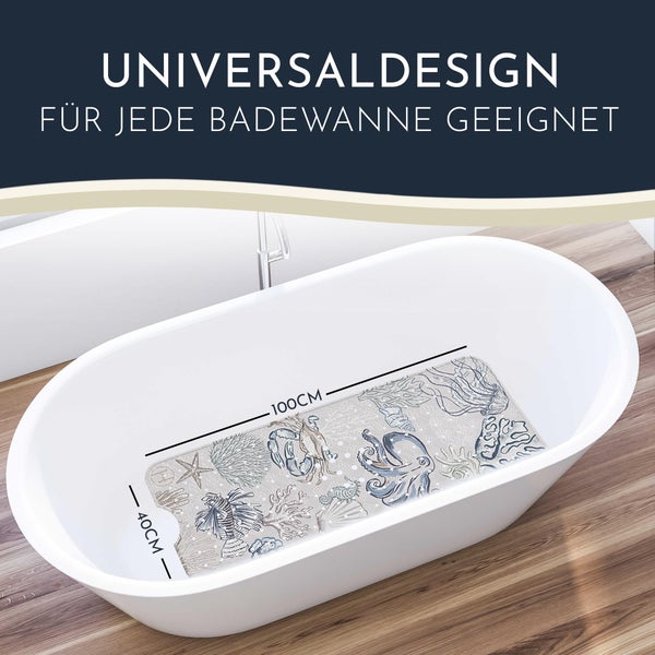 Homerella® Badewannenmatte rutschfest 100% BPA frei inkl. 2 Haken zum Aufhängen 100x40cm - Antirutschmatte Badewanne hautsensitiv & schimmelresistent - Badematte rutschfest maschinenwaschbar