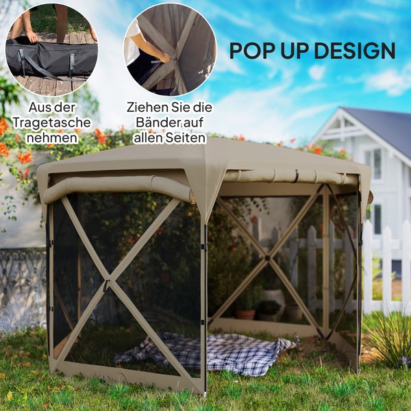 Outsunny Pavillon sechseckig ca. 3,5x3m Pop-up Faltpavillon mit abnehmbaren Dach UV 30+ Faltbar Wasserdicht Partyzelt Gartenzelt mit 5 Seitenteilen Gartenpavillon für Camping Garten Festival, Khaki