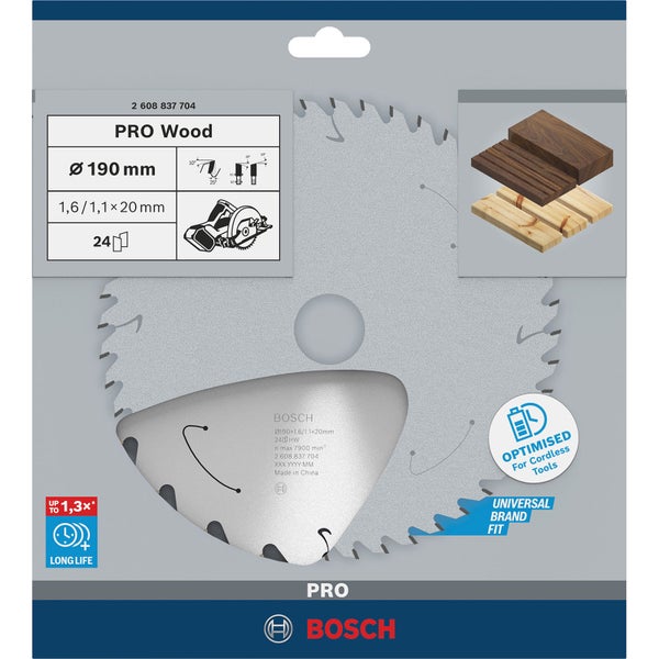Bosch PRO Wood cordless Blatt für Kreissägen 190 x 1,6 x 20 mm - 2608837704
