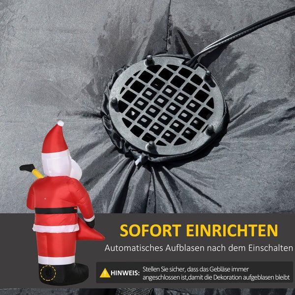 Outsunny 215 cm Aufblasbarer Weihnachtsmann mit E-Gitarre, LED Selbstaufblasend, 140L x 75B x 215H cm, Polyester, Rot