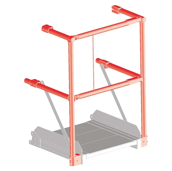 Rotes Sicherheitsgeländer aus Metall für Arbeitsplattformen.