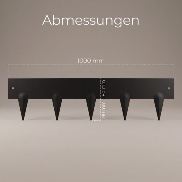 Beetkante aus Metall mit einer Laenge von 1000 Millimetern und einer Hoehe von 160 Millimetern inklusive Erdspießen