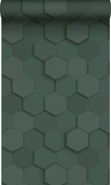 Origin Wallcoverings Öko-Strukturtapete 3D Wabenmuster Dunkelgrün - 0,53 x 10,05 m - 347852