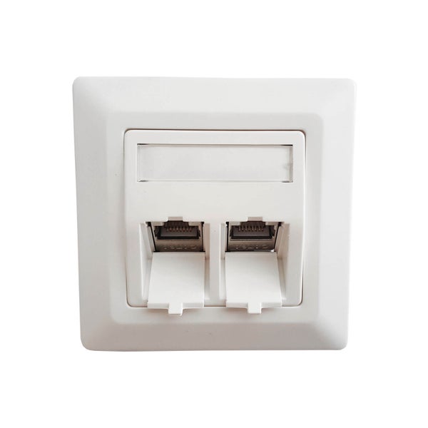 ProfiPatch Netzwerkdose LAN Dose Cat6A 500MHz Aufputz und Unterputz 2x RJ45 Port Anschluss POE CAT7,CAT6A,CAT6,CAT5 geschirmt weiß