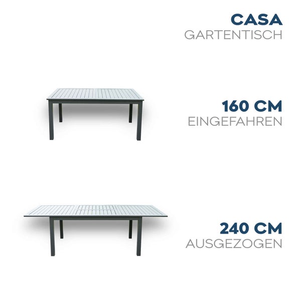 Home Deluxe - Gartentisch ausziehbar - CASA - Gestell und Tischplatte Aluminium, ca. 160 (240) x 100 x 74 cm - inkl. Zubehör I Gartenmöbel Ausziehtisch Balkonset