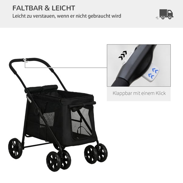 PawHut Hundewagen, 102L x 62B x 105H cm, Oxford-Gewebe, Stahl, Schwarz