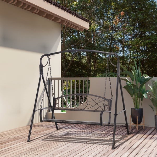 Outsunny Hollywoodschaukel, Gartenschaukel für 2 Personen, 167 x 123 x 175 cm, Metall, Schwarz mit Goldtönen