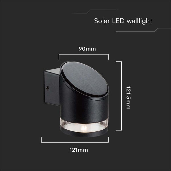 V-TAC VT-1138-B - Solarleuchten - Solar-Wandleuchte - IP54 - Schwarzes Gehäuse - 70 Lumen - 3000K